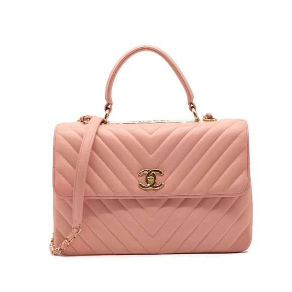 CHANEL, Bags, Chanel Lambskin Chevron Quilted Medium Trendy Cc Dual Handle  Flap Bag Pink